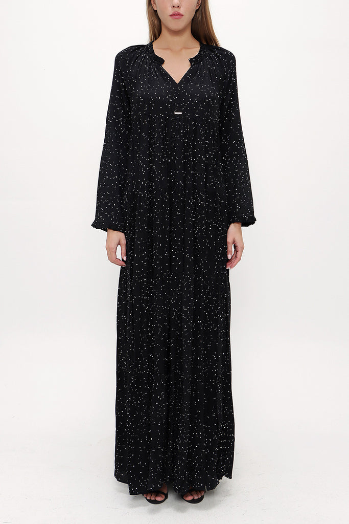 Black Wide cut Pleated maxi dress  93332