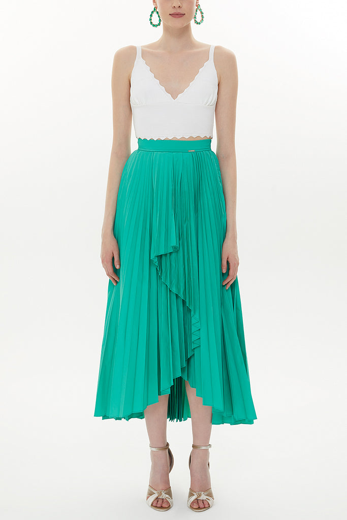 Green Pleated maxi skirt 81162