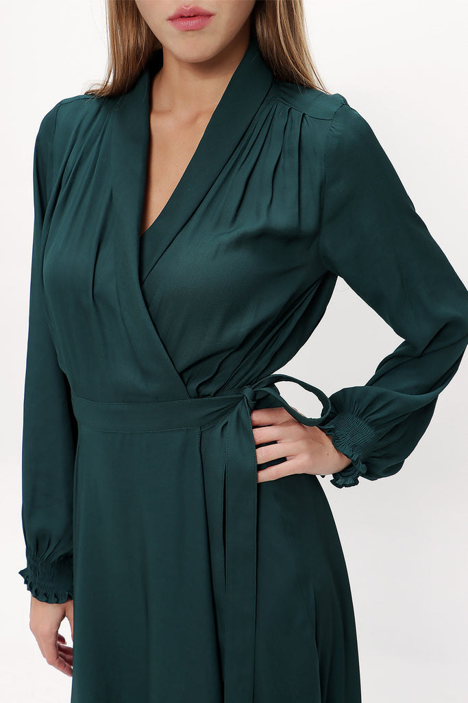 Dark Green Wrap-over maxi dress 93213