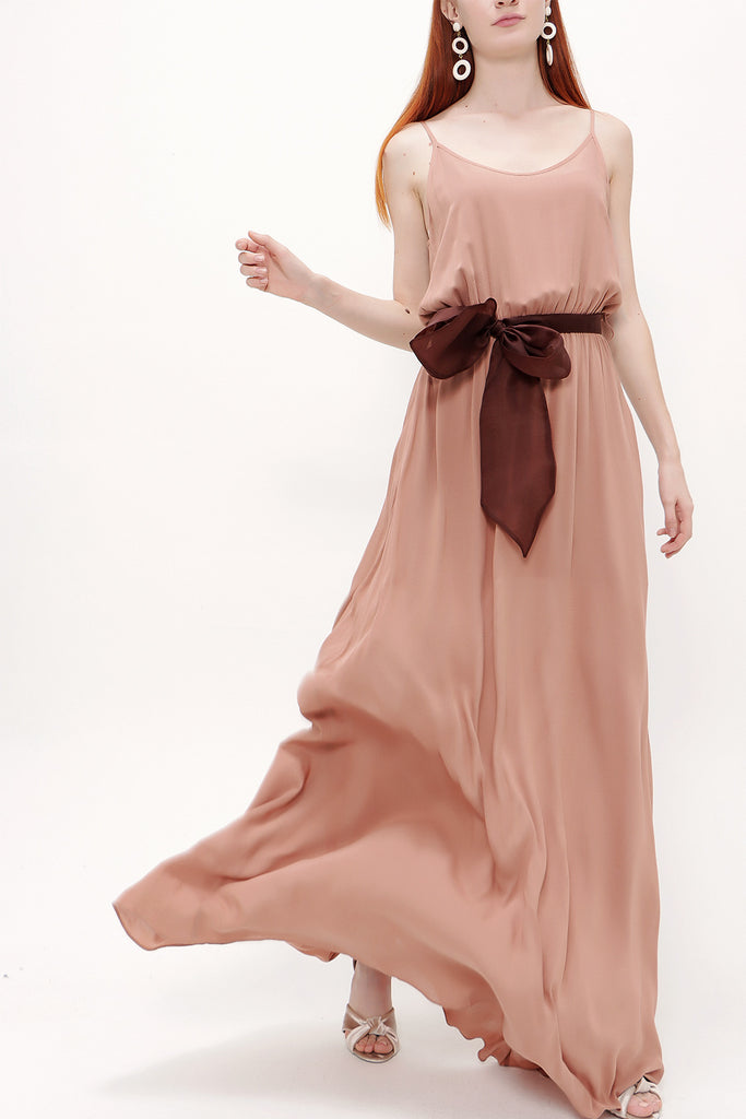 Camel Hair Lace-up spaghetti straps maxi dress 92378