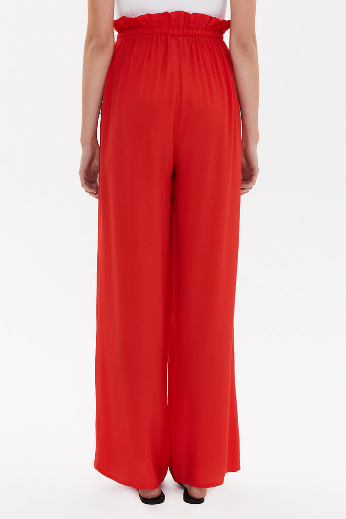 Red Elastic waist wide leg pants 41345