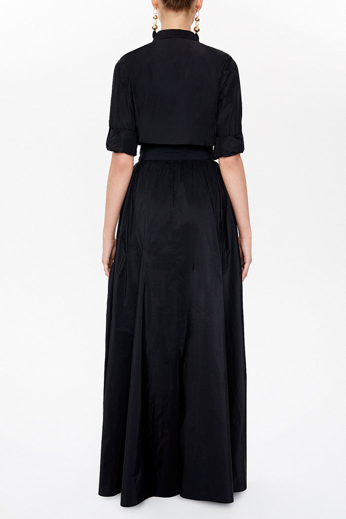 Black Pleated maxi taffeta dress 93775