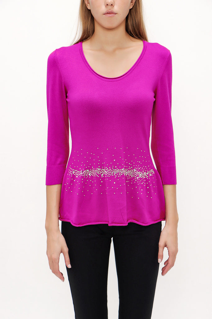 Fuchsia Knitwear top with gem details on the waist 28487