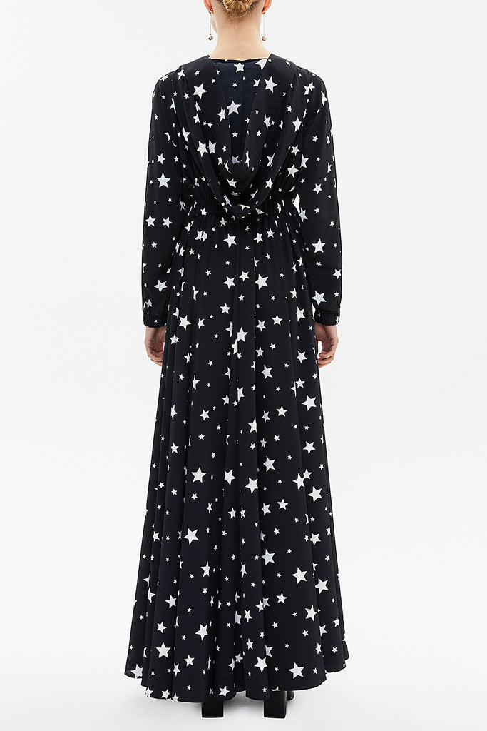 Star Pattern Zipped hooded maxi  dress 93209
