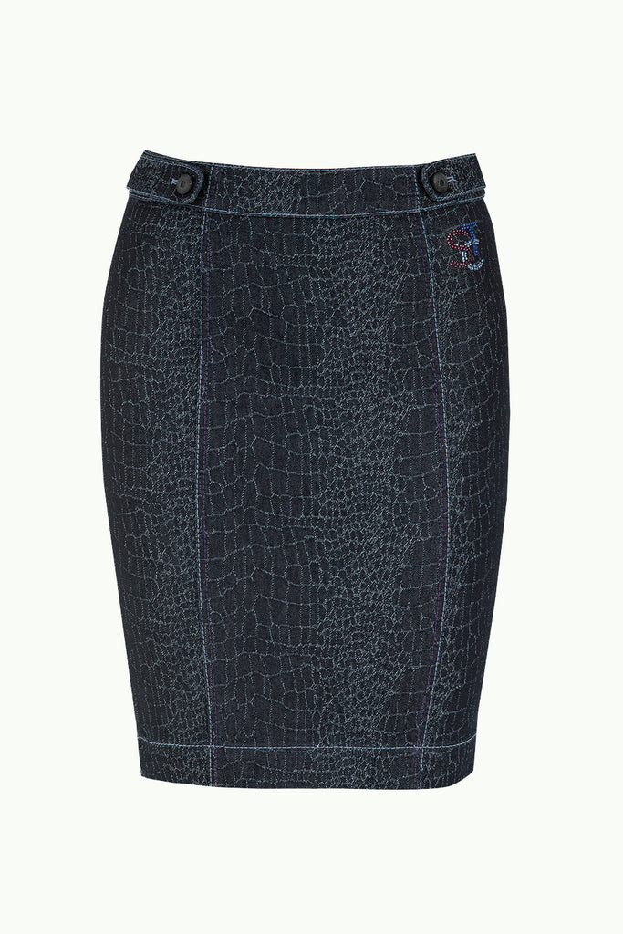 Navy Blue Button and gem  denim skirt  80521