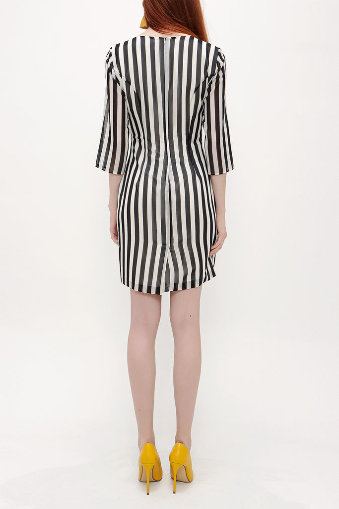 Black Striped  three-quarter mini dress  91674