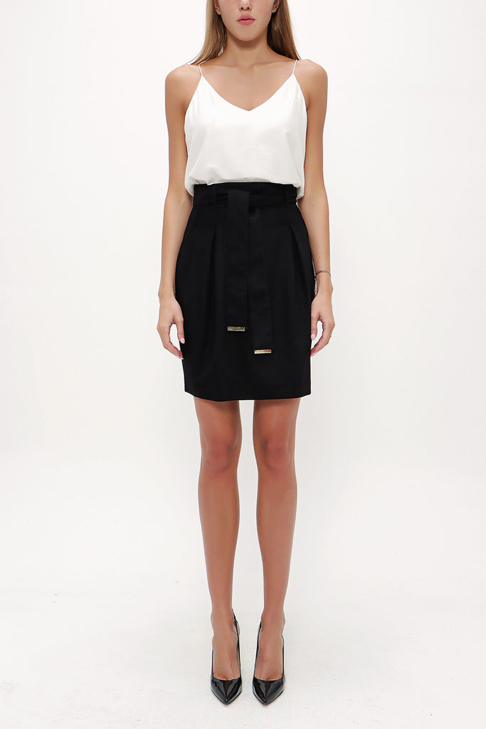 Black Belted  high waist  skirt  80697