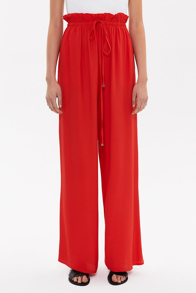 Red Elastic waist wide leg pants 41345