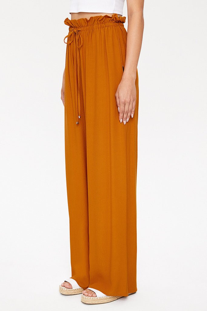 Mustard Elastic waist wide leg pants 41345