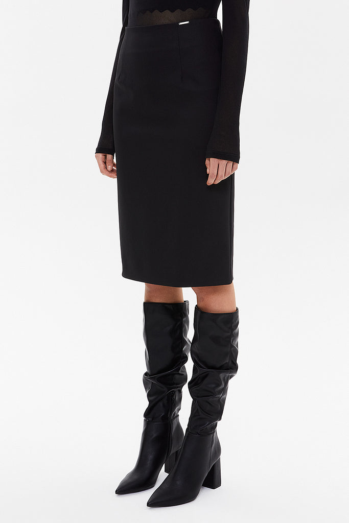 Black Mid-calf straight slim skirt  81119