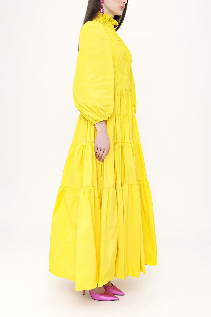 Yellow plated long dress 93796