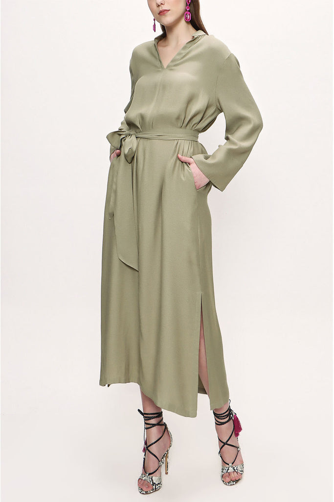 Khaki High-collar wide cut dress  93726