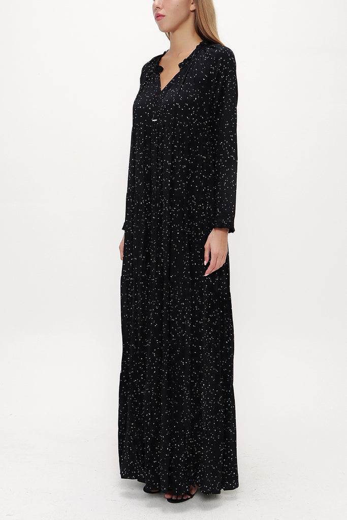 Black Wide cut Pleated maxi dress  93332