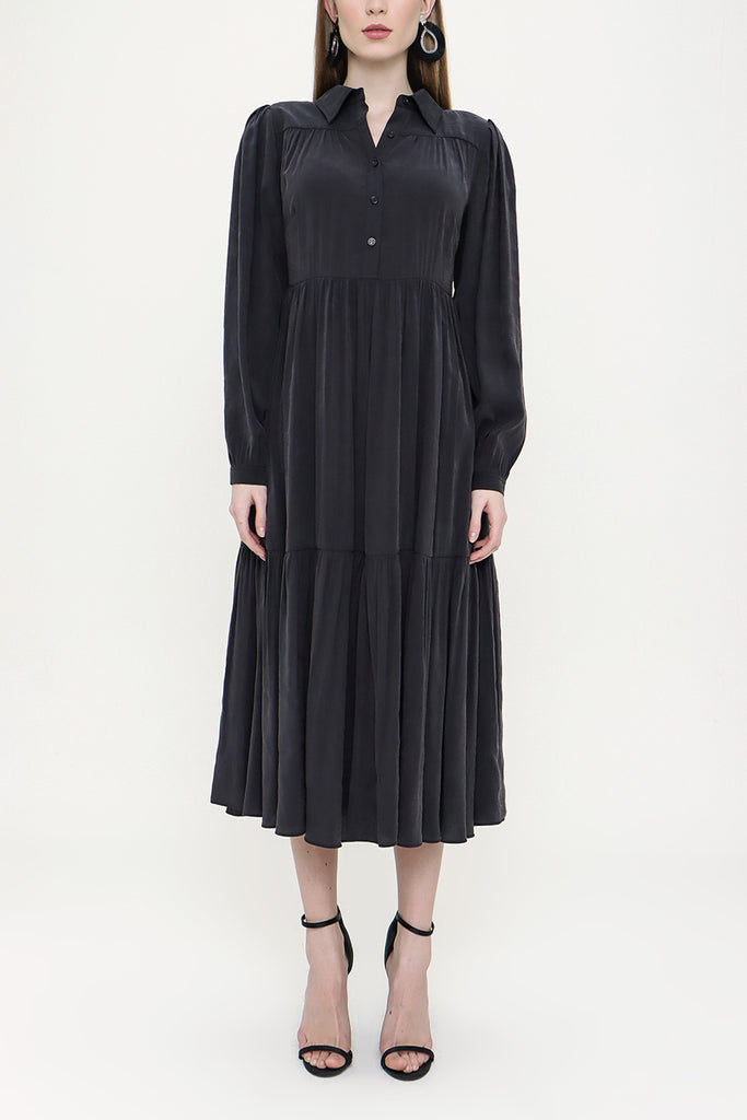 Black Pleated wide cut dress 93736