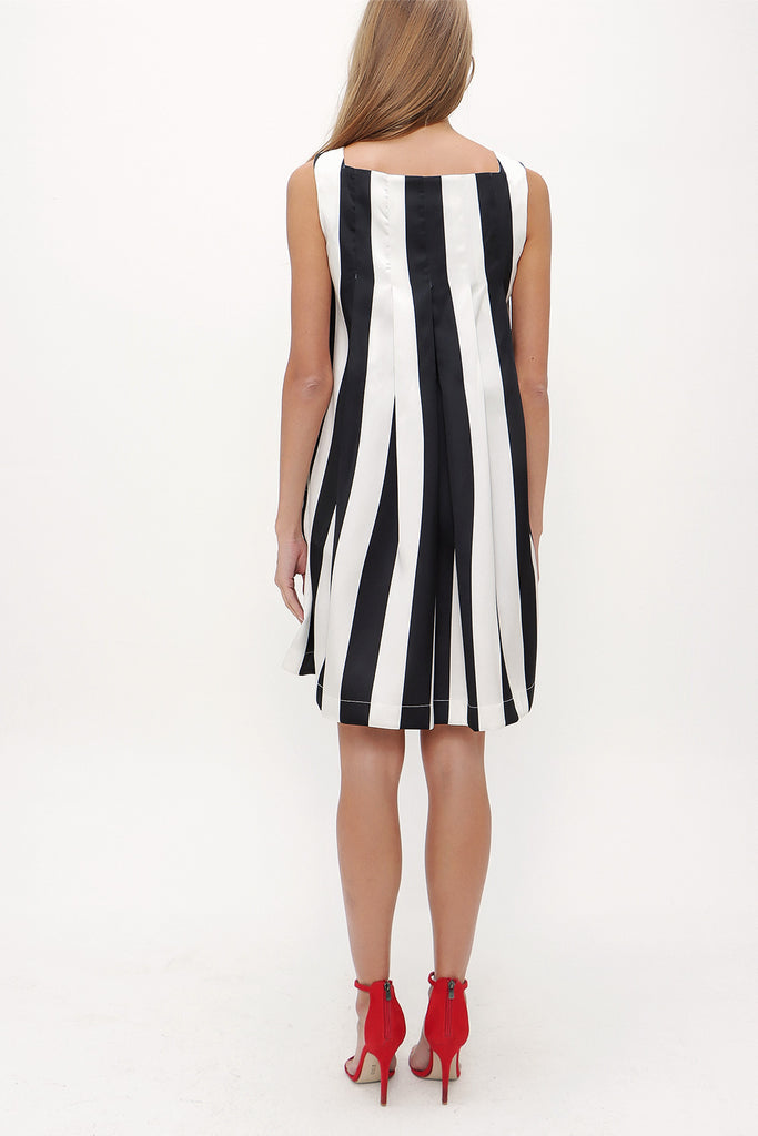 Black Pleated striped mini dress 91847
