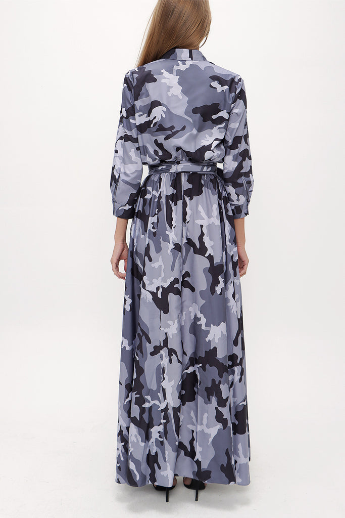 Camouflage Pocket and elastic maxi dress 91796