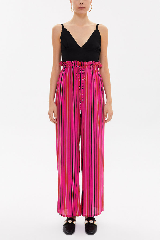 Pink Striped Wide cut elastic waist pants 41369