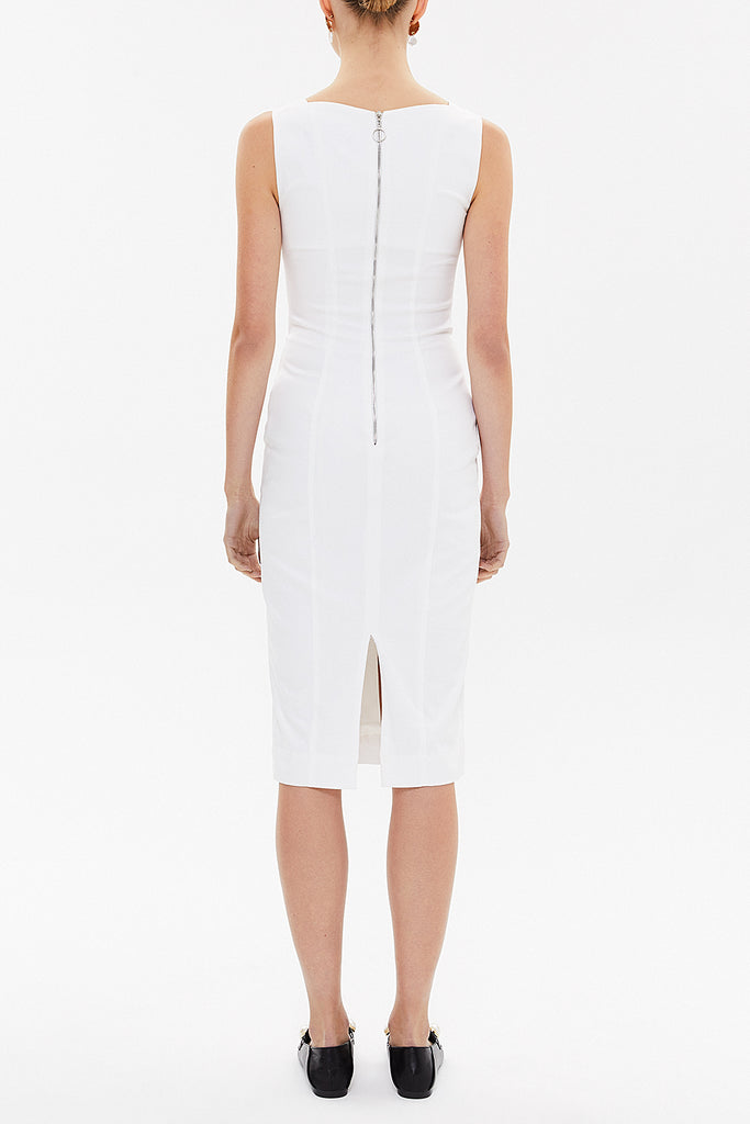 White Zipped Slim fit midi dress 92363