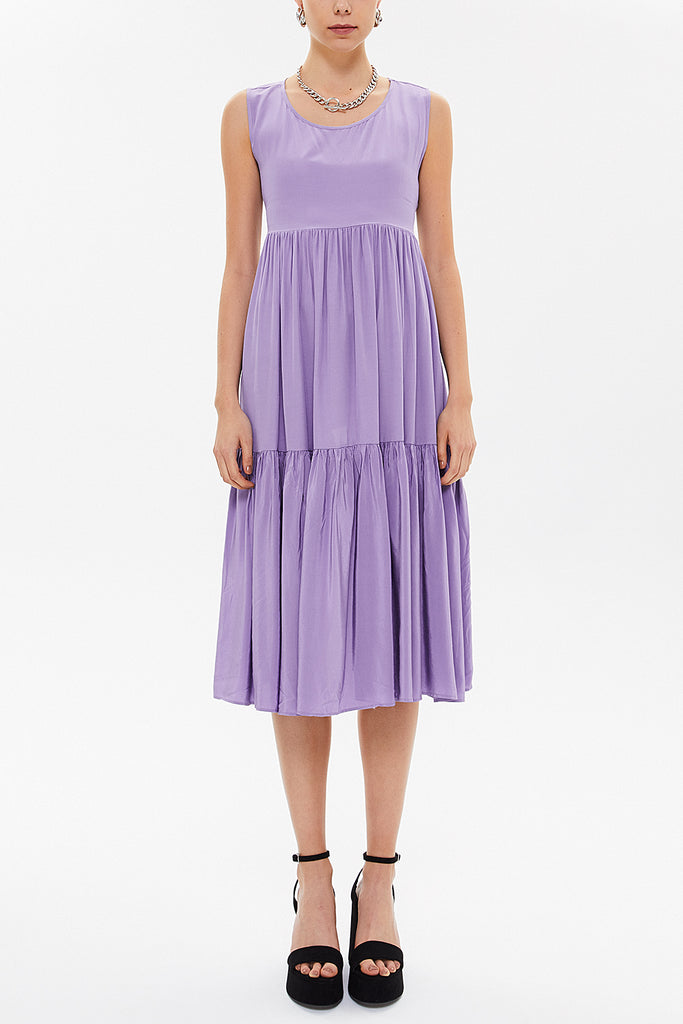 Lilac Low-cut back short sleeve midi dress 92399