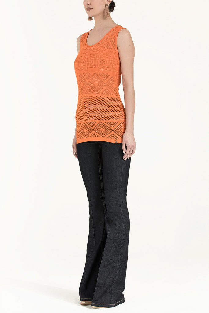 Orange Hole woven  sleeveless tricot  blouse  28649