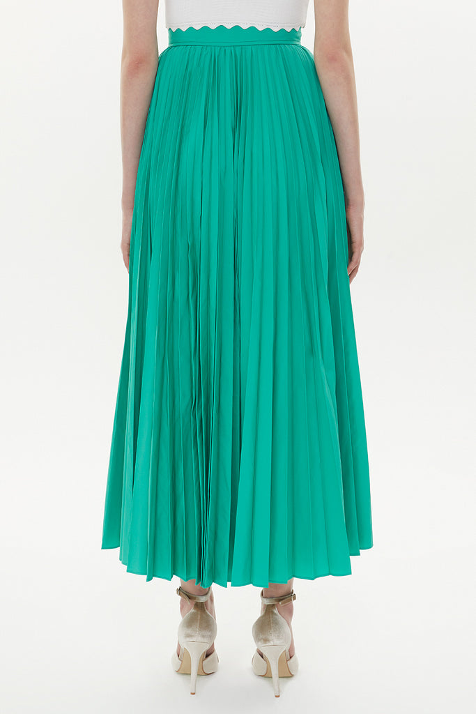 Green Pleated maxi skirt 81162
