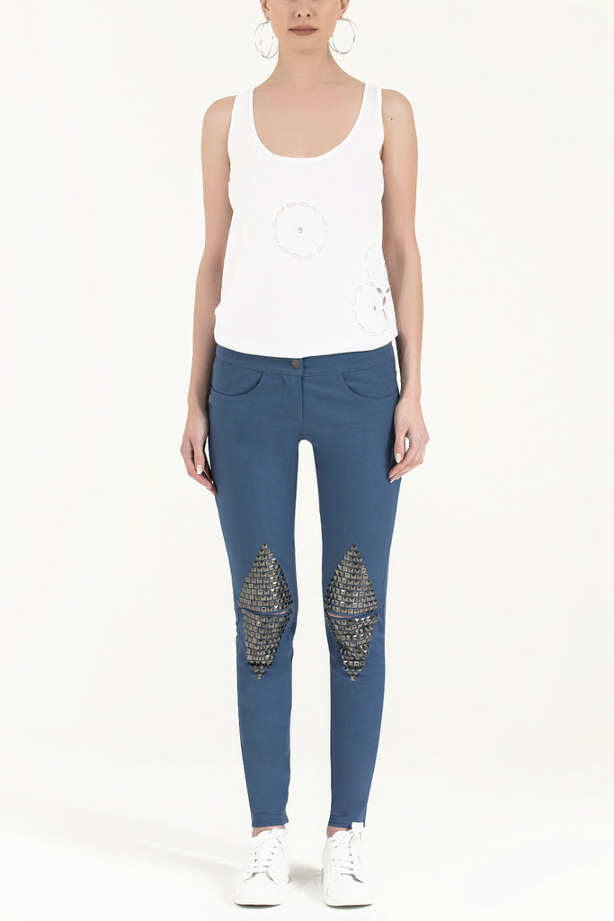 Blue Metal detail  pocket pants 41242