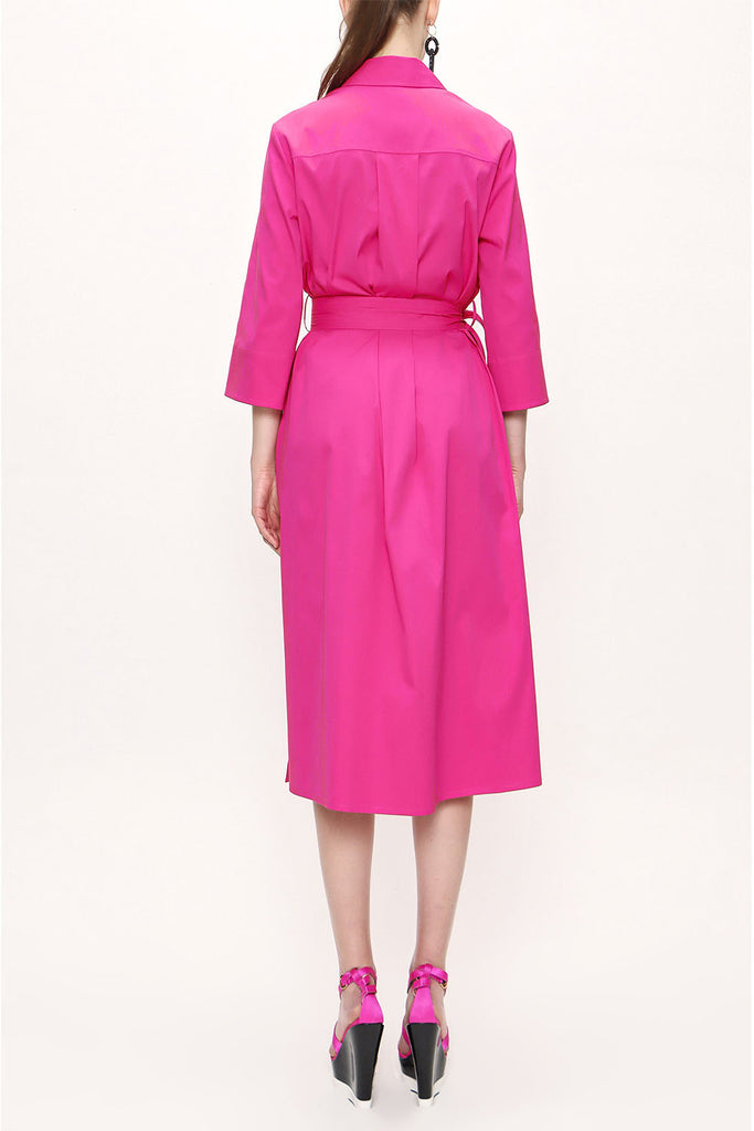 Fuchsia Belted wide cut poplin dress 93995