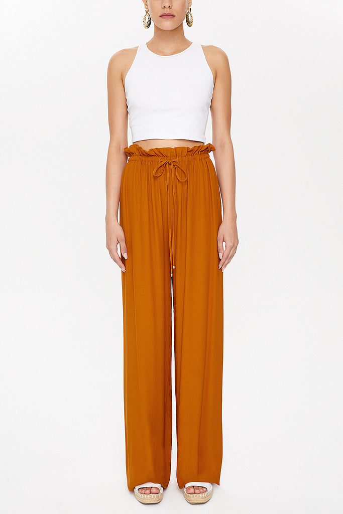 Mustard Elastic waist wide leg pants 41345