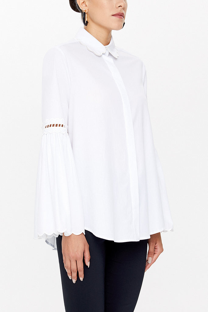 White Embroidery detail  poplın shirt  10692