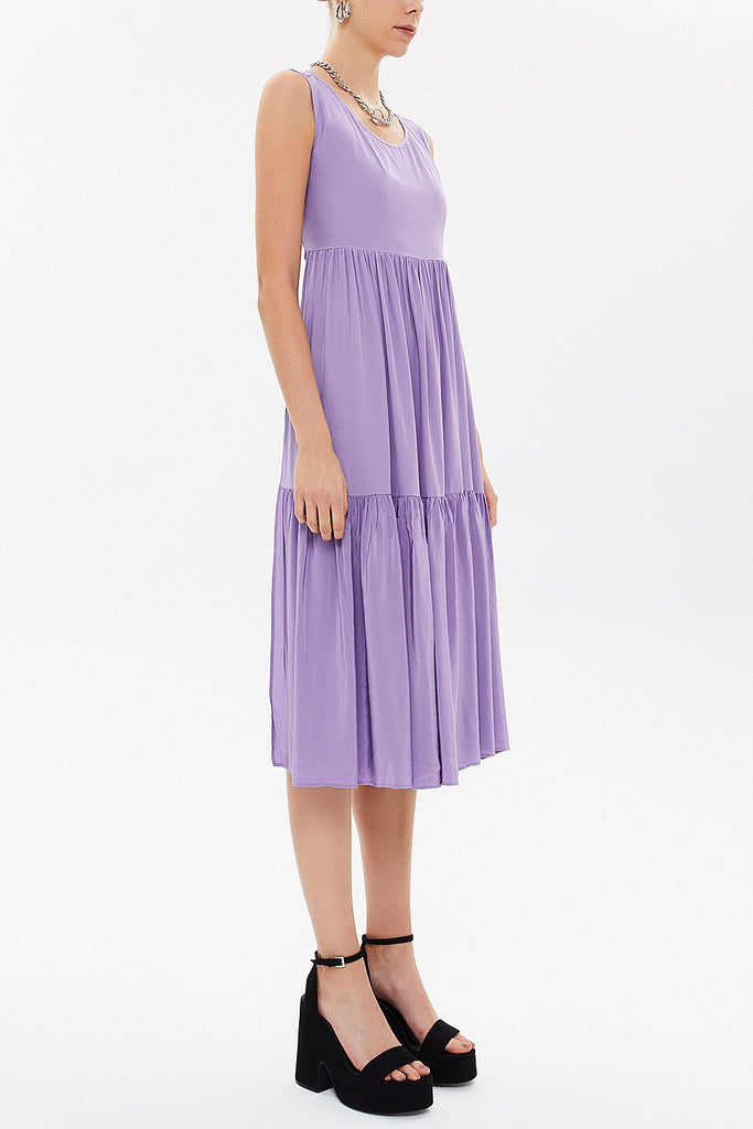 Lilac Low-cut back short sleeve midi dress 92399