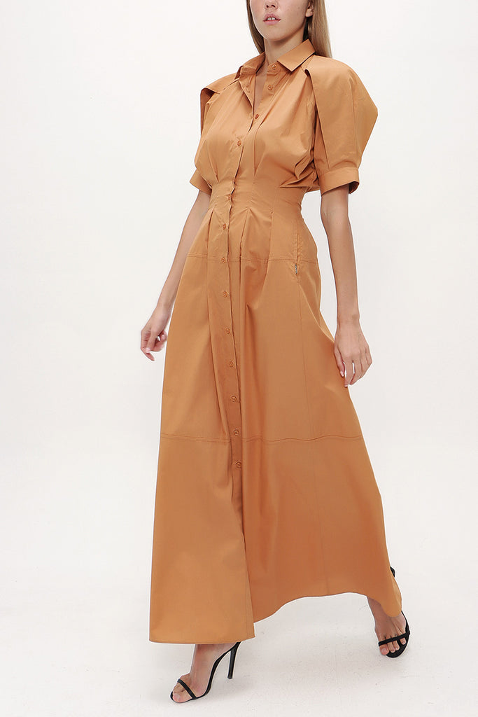 Cinnamon Pleated sleeve and waist dress  93369