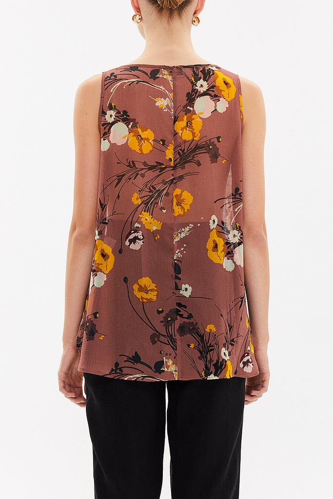 Salmon Printed wide cut sleeveless blouse 19692