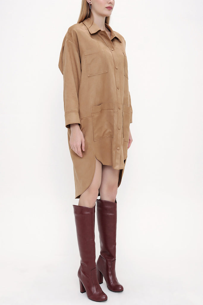 Camel Hair Snap-fastened suede shirt  10806