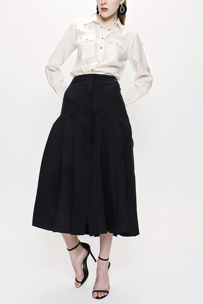 Black Elastic  waist godet skirt  81178