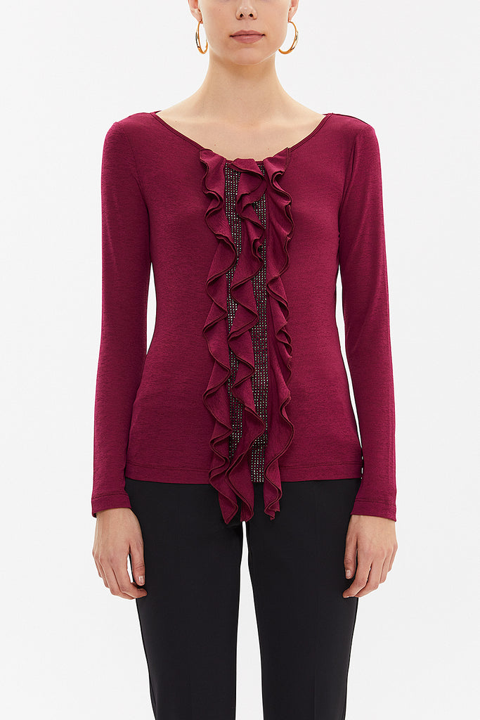 Fuchsia Knitted blouse with stone detail 19080