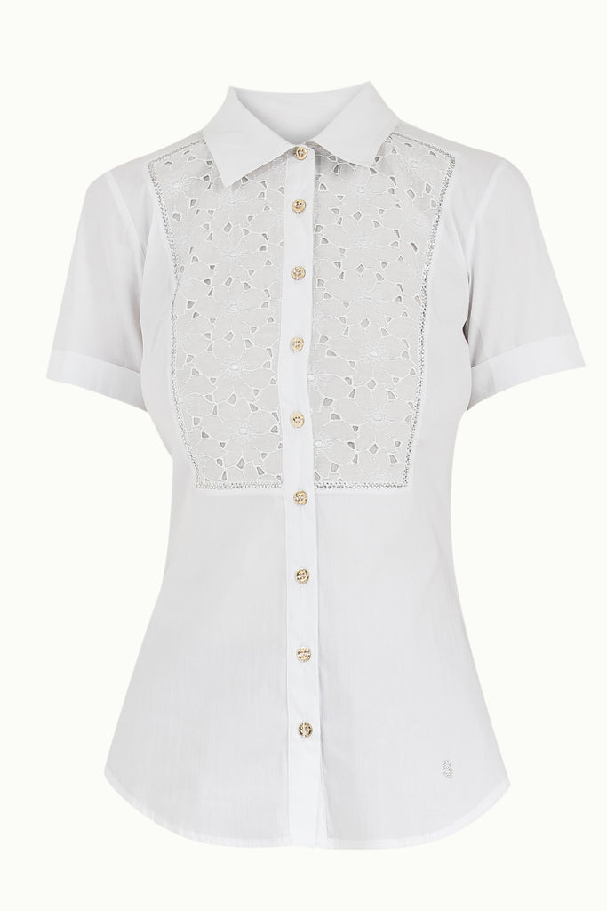 White Silk  garnished  poplin shirt  10440