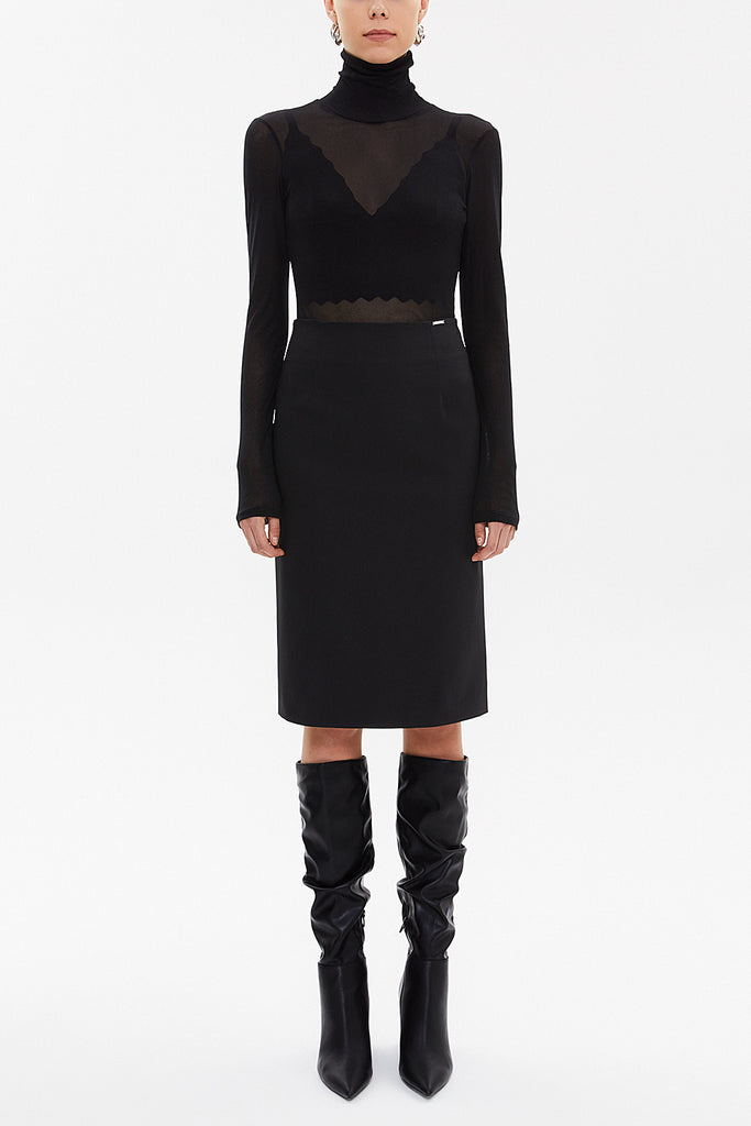 Black Mid-calf straight slim skirt  81119