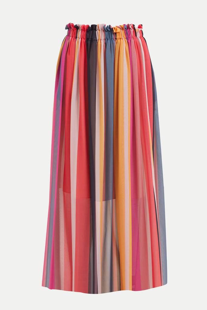 Striped Elastic  maxi chiffon skirt  81021