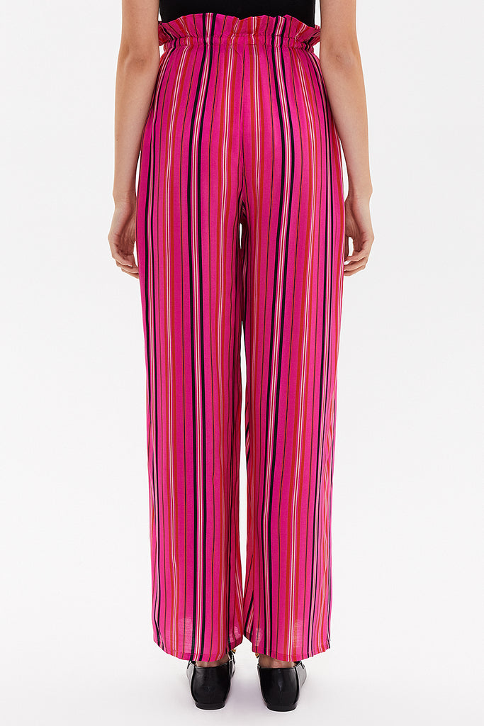 Pink Striped Wide cut elastic waist pants 41369