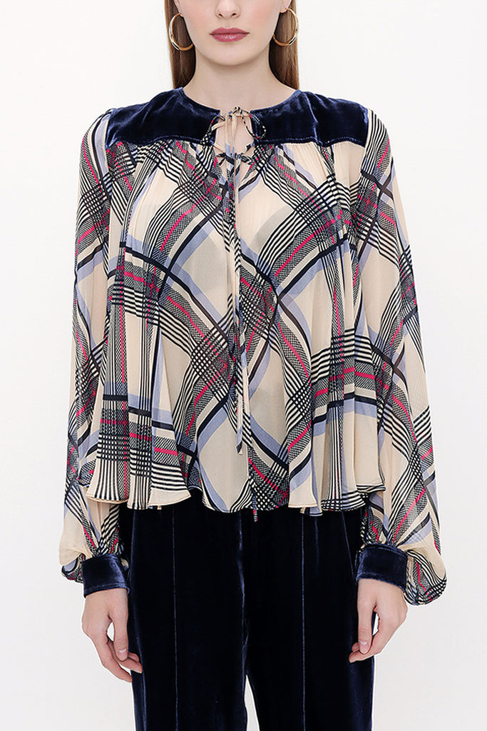 Patterned Velvet  combined blouse  19904