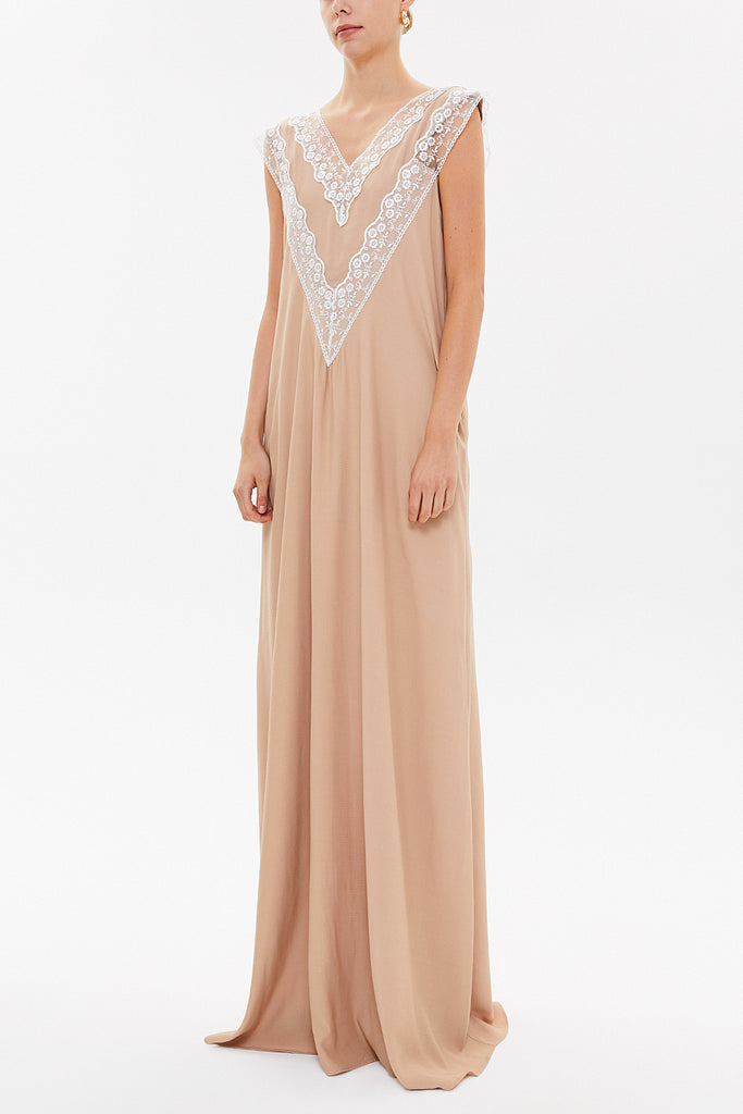 Salmon V-neck laced maxi dress 92254