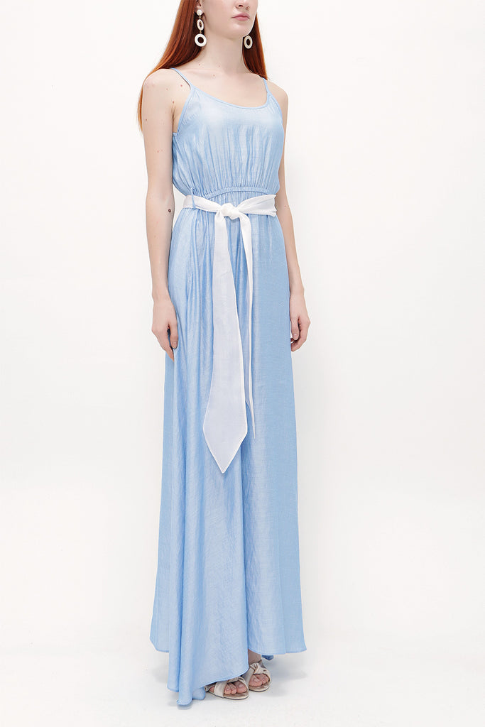 Blue Lace-up spaghetti straps maxi dress 92378