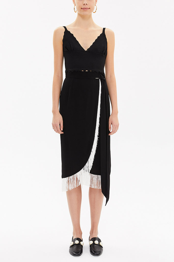 Black Wrap-over tassel skirt  81071