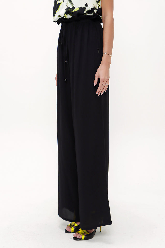 Black Elastic waist wide leg pants 41345