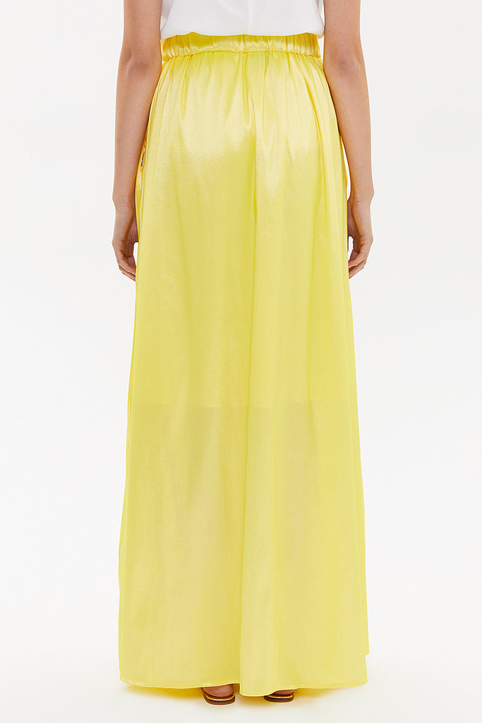 Yellow Elastic and Pleated maxi skirt 81072