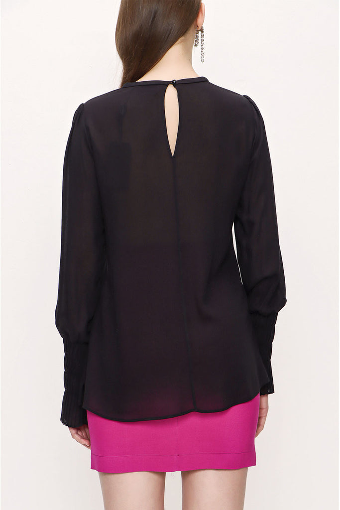 Black Elastic cuff blouse 19907