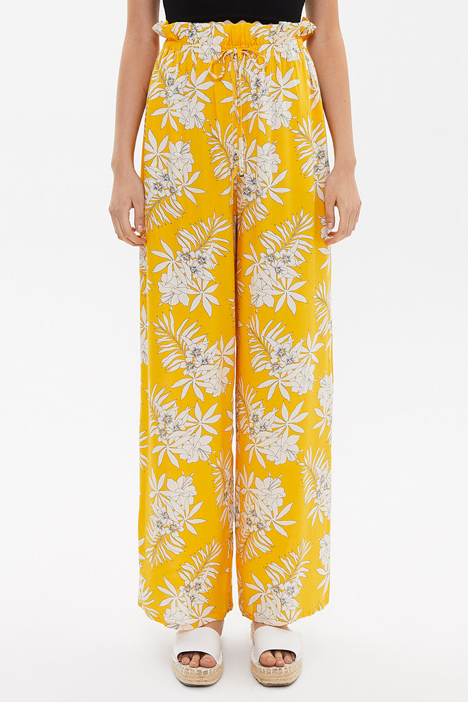 Yellow Ecru Wide cut elastic waist pants 41369