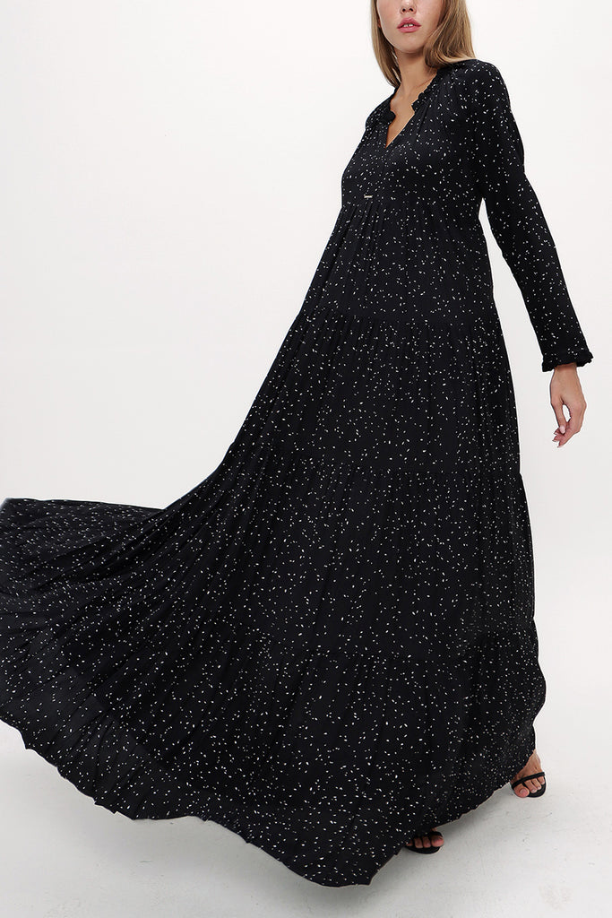 Black Wide cut Pleated maxi dress  93332