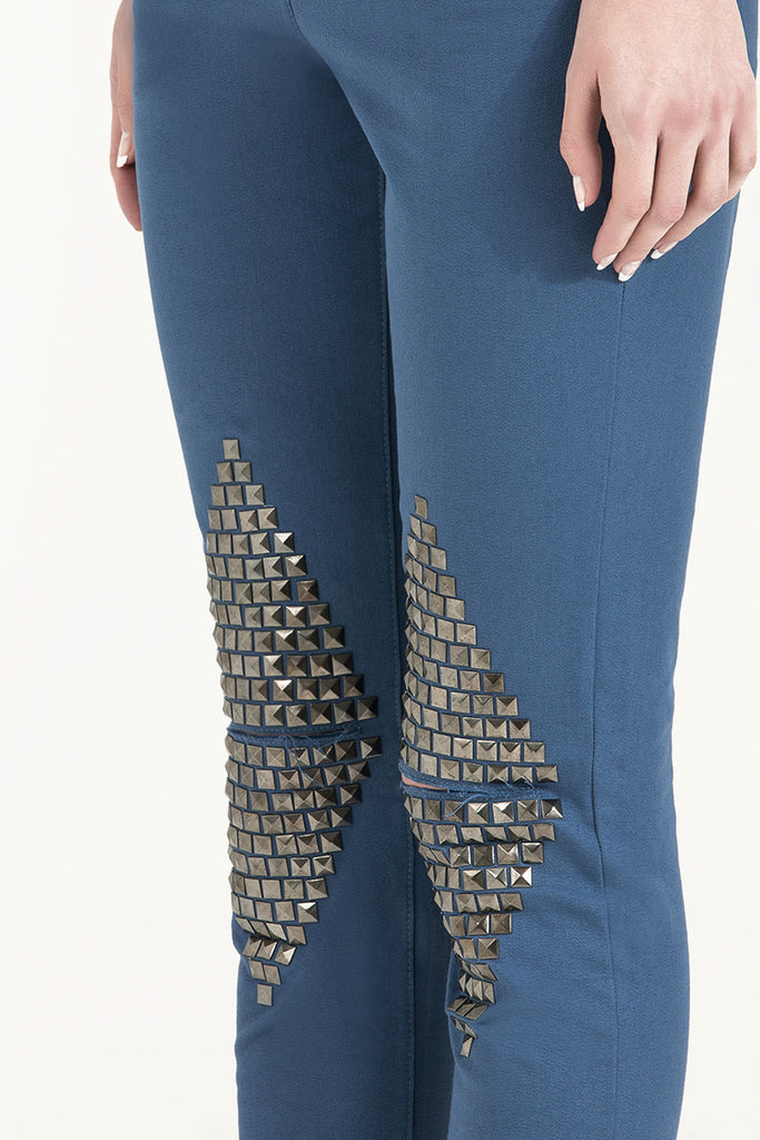 Blue Metal detail  pocket pants 41242