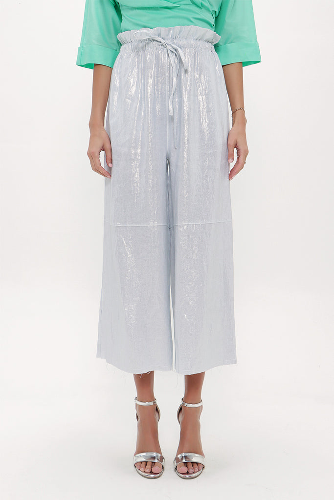 Silver Elastic waist wide cut pants 41510